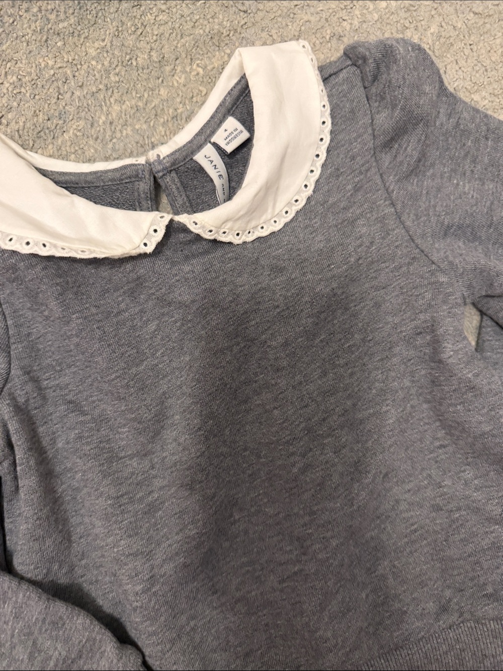 Janie and Jack Gray Knit Top with White Eyelet Peter Pan Collar